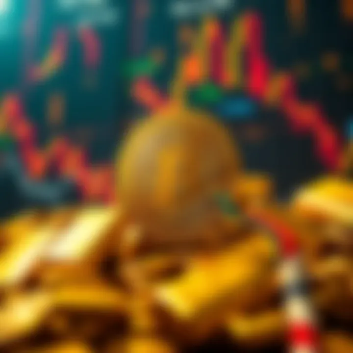 Bitcoin Price Drop A visual representation of Bitcoin's price decline with falling charts and gold bars in the background, illustrating the shift in focus to gold and bonds.