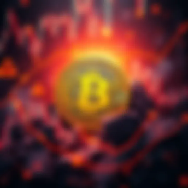 A digital representation of Bitcoin's value falling below $90,000 amidst market chaos, with graphics showcasing downward trends on a chart.