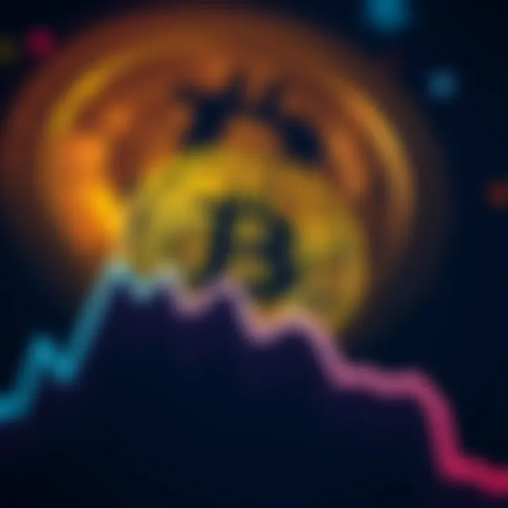 Graph showing a decline in Bitcoin value below $76,000 with a digital currency symbol in the background