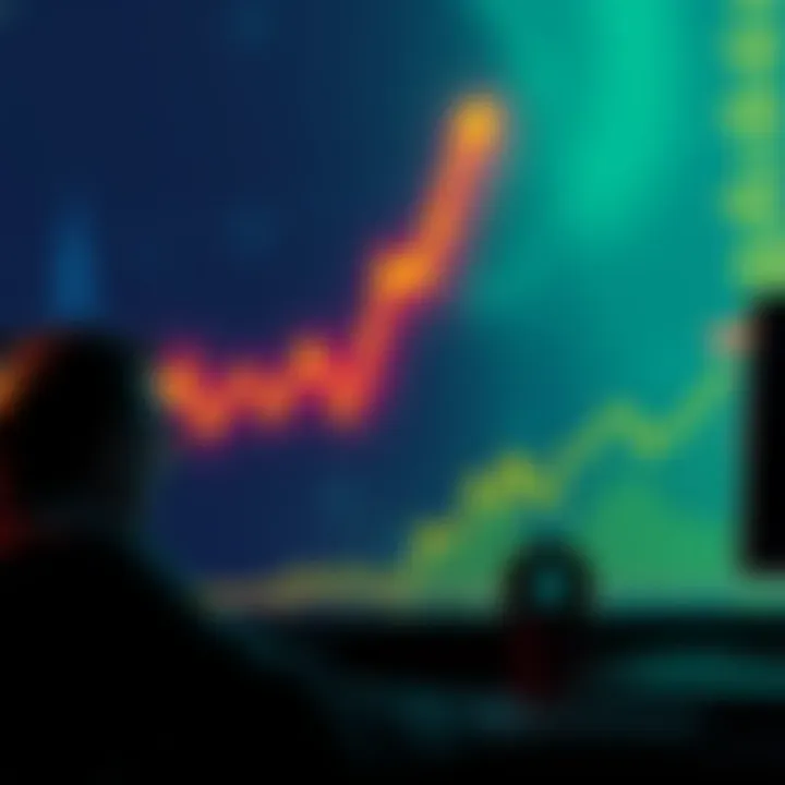 A downward graph showing Bitcoin's price decline with worried investors looking at screens, representing fear and uncertainty in the market.