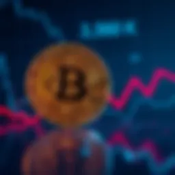 Bitcoin coin with a downward trend graph reflecting market decline due to tariff issues