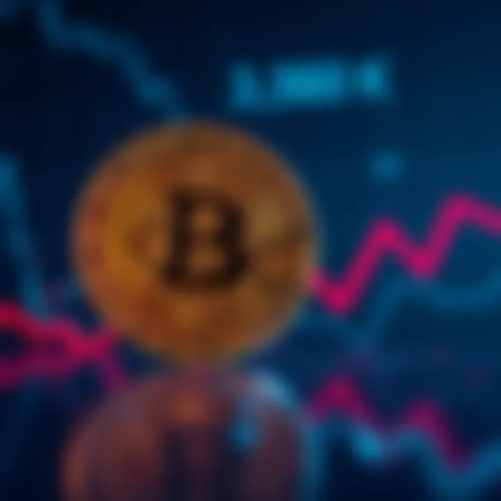 Bitcoin coin with a downward trend graph reflecting market decline due to tariff issues