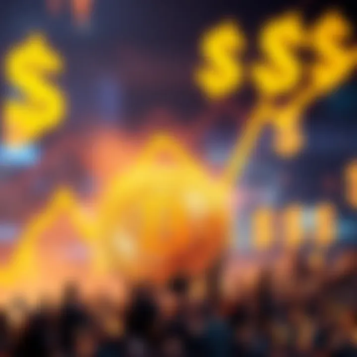 A visual representation of Bitcoin price dropping, with a background showing large dollar signs and small retail buyers in the foreground.