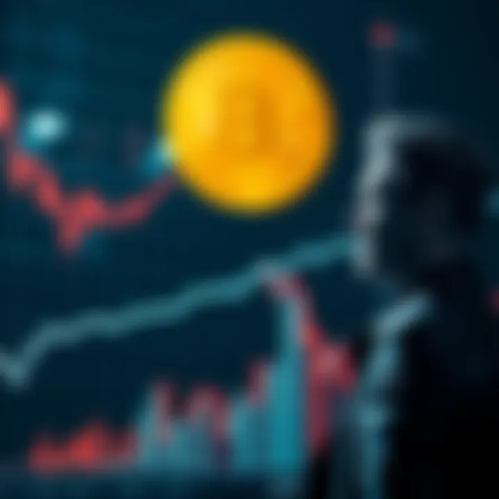 Bitcoin Price Drop Graph showing a downward trend in Bitcoin prices with a worried investor looking on.