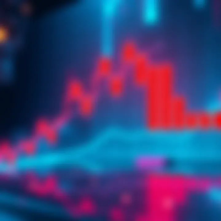 A graph showing Bitcoin's price plummeting below $65,000 with a downward trend line and liquidations represented in red bars