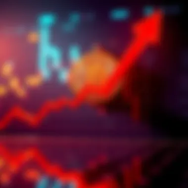A graph showing a steep decline in Bitcoin's value with a red downward arrow, symbolizing its recent market struggle.