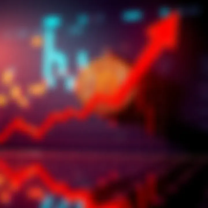 A graph showing a steep decline in Bitcoin's value with a red downward arrow, symbolizing its recent market struggle.