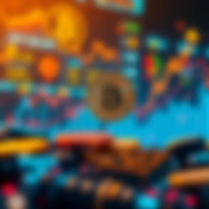 Representation of Bitcoin reaching $50,000 with a graph showing upward trends, cryptocurrency symbols, and market trends in the background