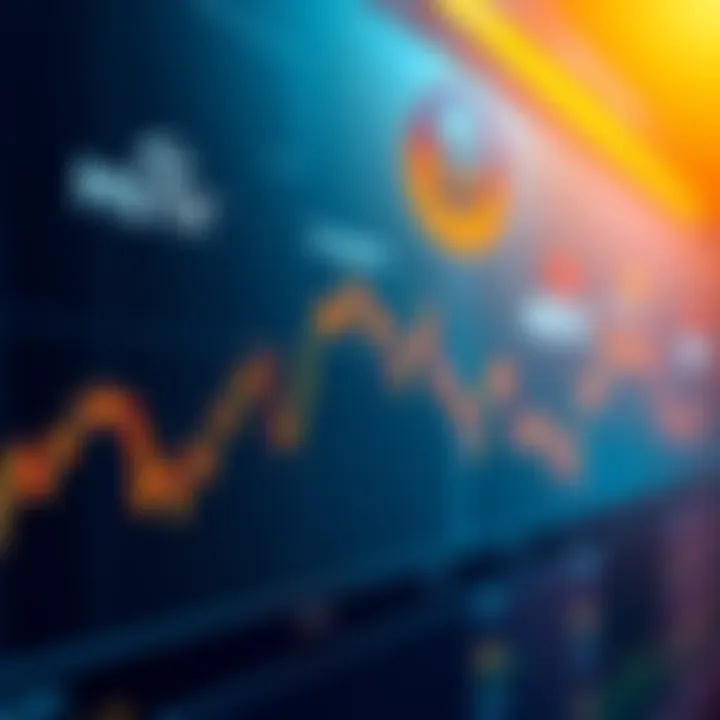 A graph showing fluctuating Bitcoin prices with a downward trend and company logos like MSTR in the background.