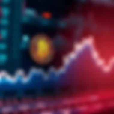 Bitcoin price graph A line graph showing the rise and fall of Bitcoin's price over time with a question mark symbolizing uncertainty about its future.