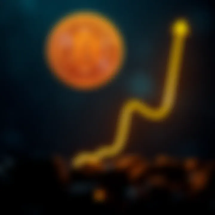 An upward trend line representing Bitcoin's rising price with a gold coin icon in the corner.