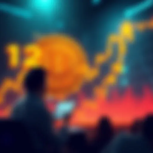 Graph showing the price increase of Bitcoin reaching 120k USD, with investors discussing strategies in the background.