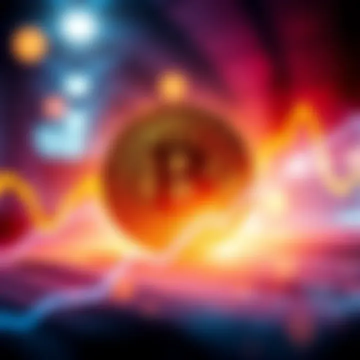 An upward and downward trend line representing Bitcoin's potential price changes next week, with a Bitcoin symbol in the center.