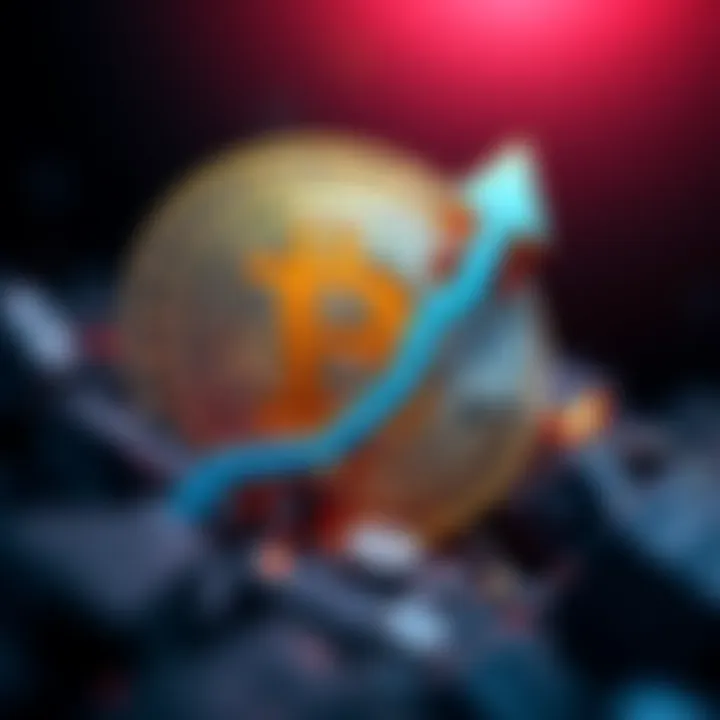 A digital representation of Bitcoin with a bold upward arrow indicating its predicted rise to $1 million.