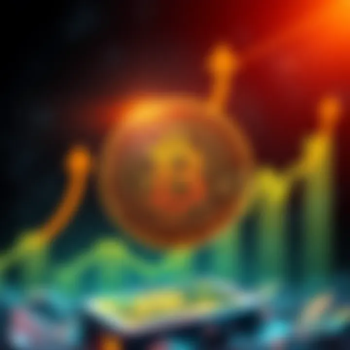 A graphic showing a rising Bitcoin symbol with arrows indicating upward movement and dollar signs around it.
