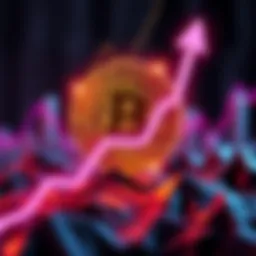 Illustration of Bitcoin symbol with an upward arrow and a graph indicating rising prices