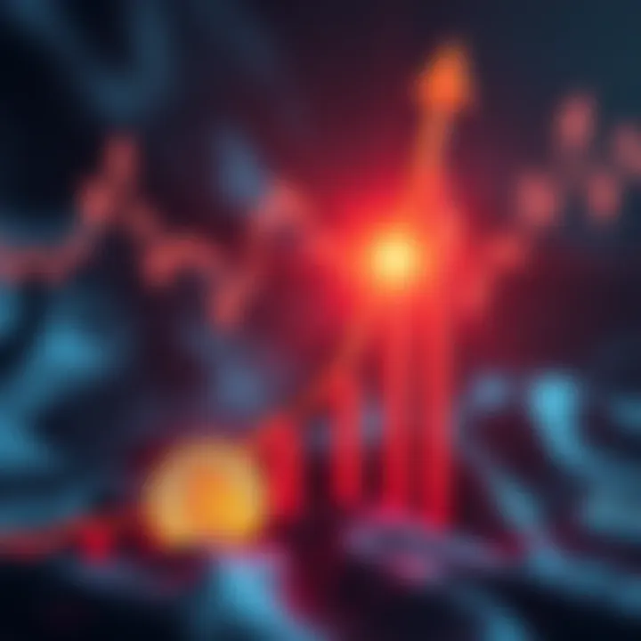 Graph showing a sharp increase in Bitcoin prices with arrows indicating growth and excitement.