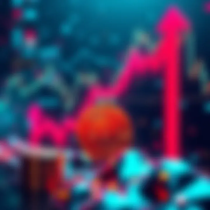 A digital representation of Bitcoin's price aiming for $74,400 with upward arrows and graphs indicating market trends.