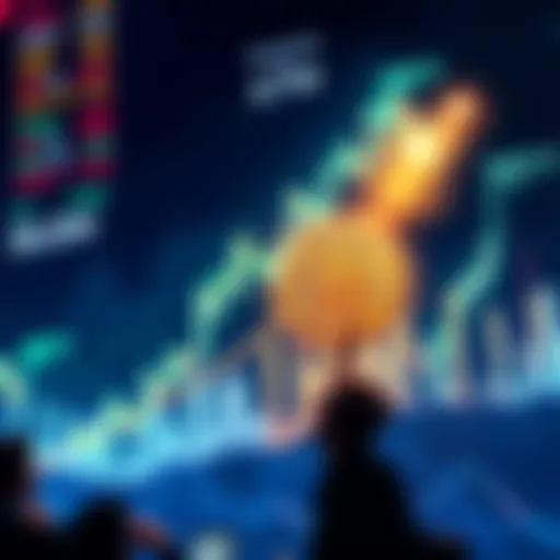 A graphic showing a rising Bitcoin price chart with bullish market indicators and investors looking optimistic.