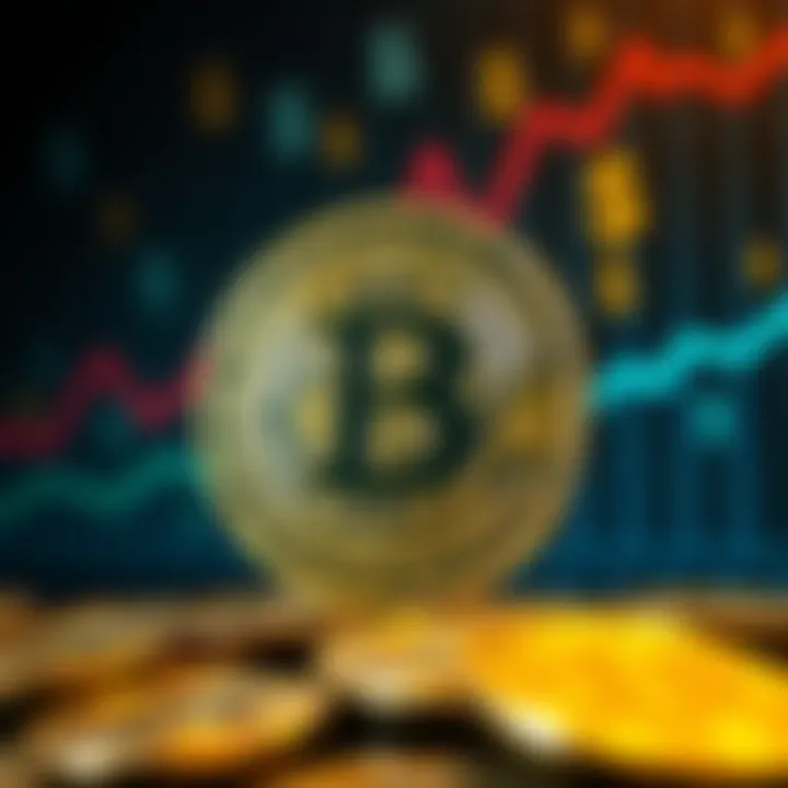 Bitcoin symbol with rising graph and dollar signs in the background, representing its increase in value amid economic changes