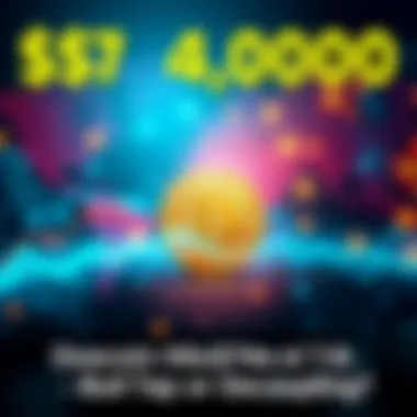 Graph showing Bitcoin price reaching $74,000 against a backdrop of global maps and currency symbols