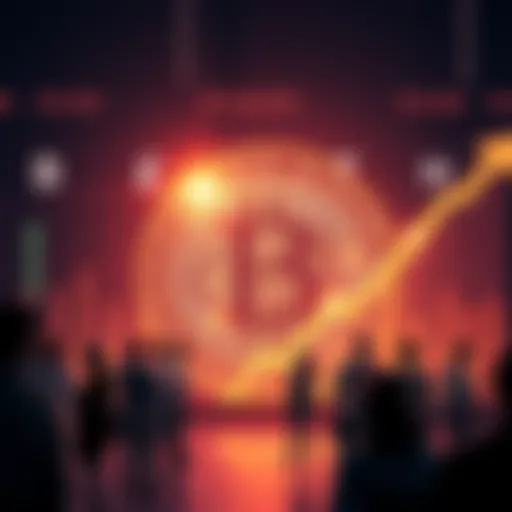 A graphic showing Bitcoin symbol with an upward arrow representing the price hitting $80,000 and people discussing it in forums.