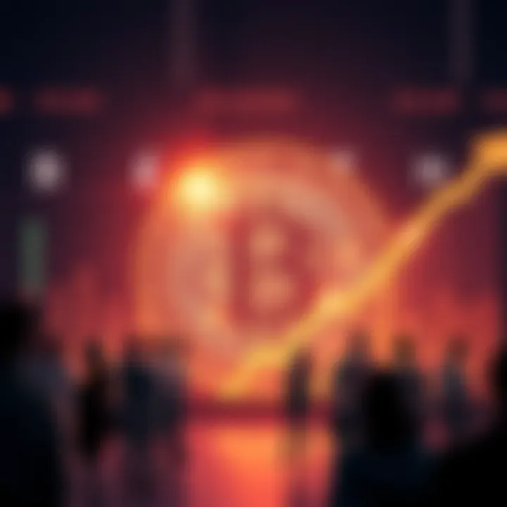 A graphic showing Bitcoin symbol with an upward arrow representing the price hitting $80,000 and people discussing it in forums.