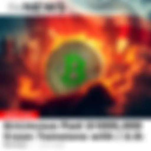 A graphic showing Bitcoin symbol rising above $100,000 with a backdrop of military imagery representing tensions with Iran.