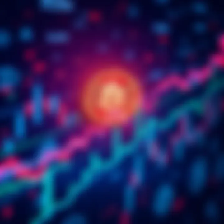 Graph showing rising Bitcoin prices with a background of digital currency symbols