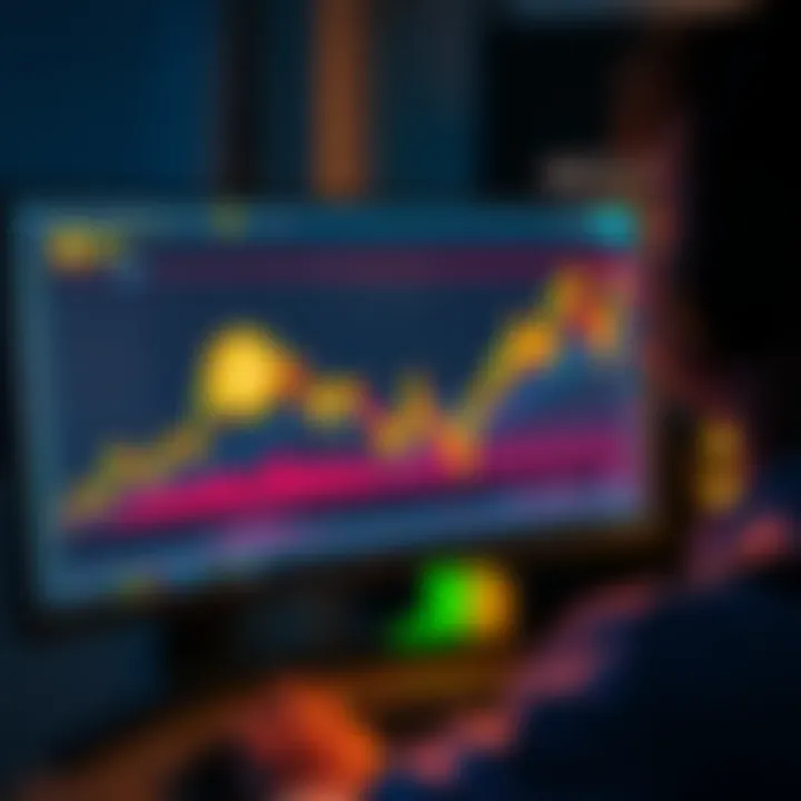 A person looking at a chart on a computer screen showing a rising Bitcoin price while considering selling part of their investment