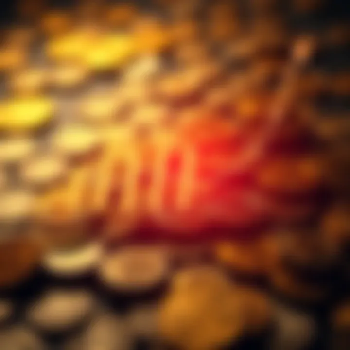 Graph showing Bitcoin prices rising sharply with a background of coins