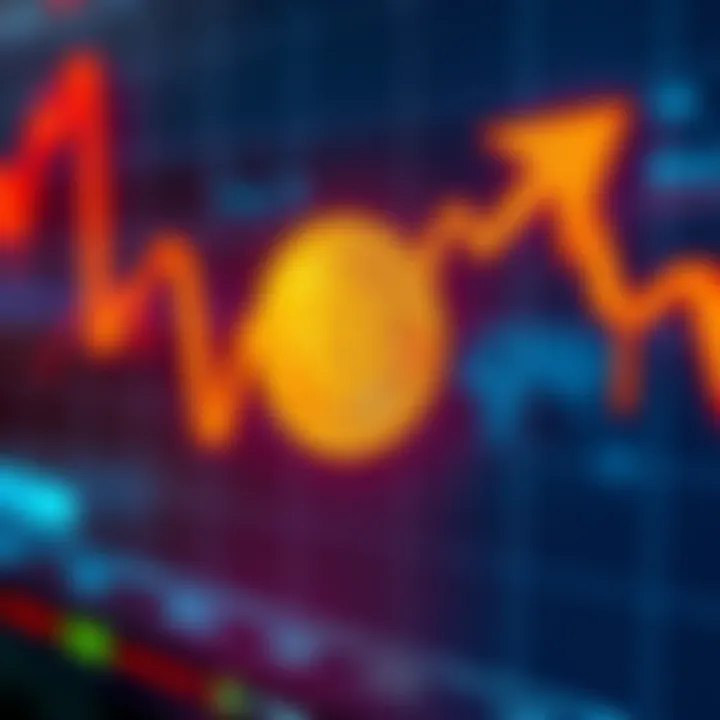 Bitcoin's fluctuating value on a digital screen A close-up view of a digital screen displaying Bitcoin's price trend with arrows pointing up and down, symbolizing market volatility.