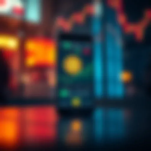A smartphone displaying a Bitcoin price widget with live price updates and graphs