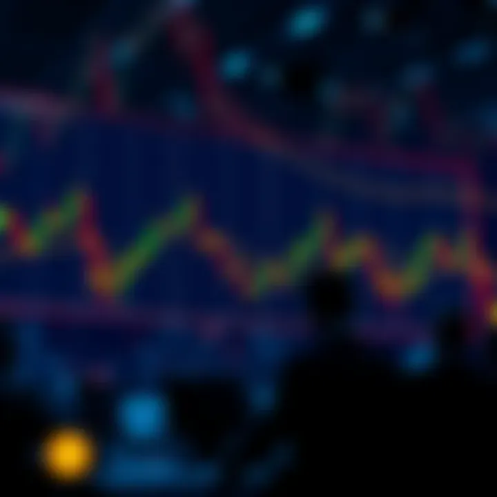 A chart showing Bitcoin prices falling sharply, with worried investors in the background.