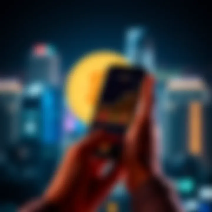 A person holding a smartphone displaying a Bitcoin chart while considering profit-taking strategies for investments.