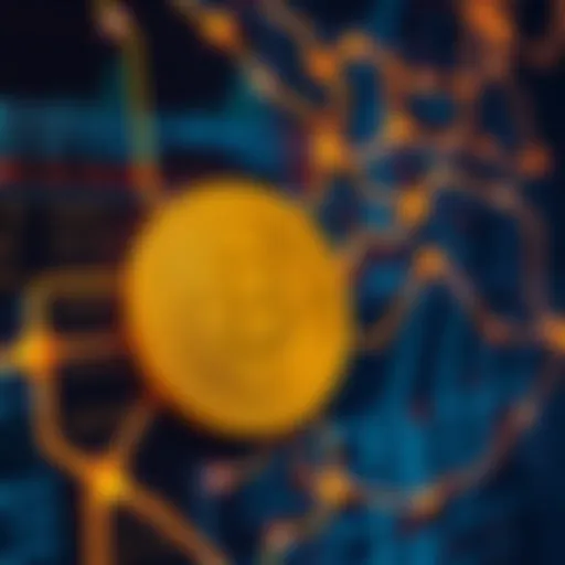 Illustration of a digital ledger displaying Bitcoin transactions, with interconnected addresses and numbers illustrating a network.