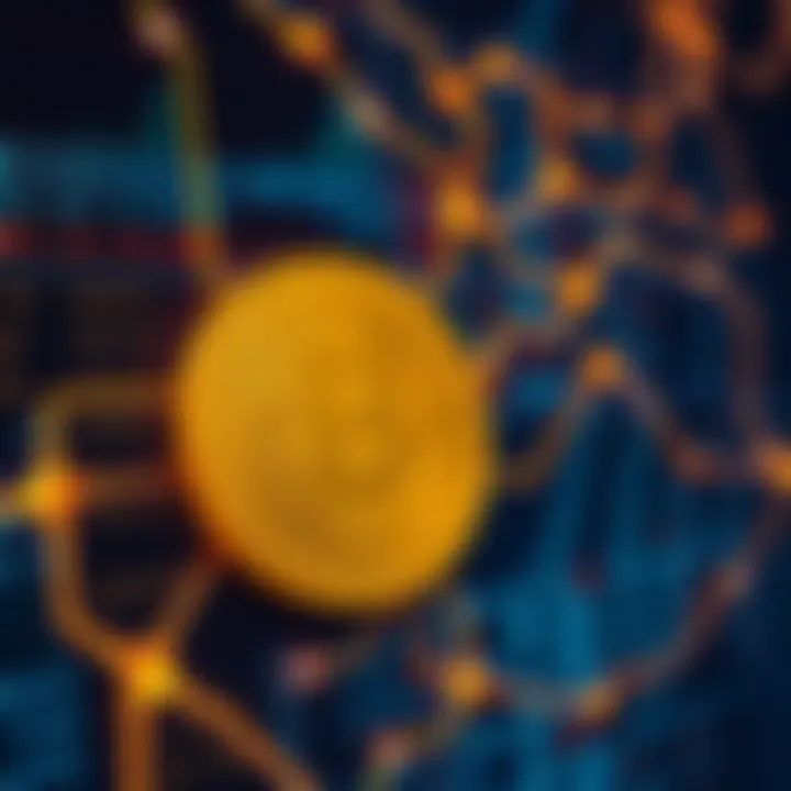 Illustration of a digital ledger displaying Bitcoin transactions, with interconnected addresses and numbers illustrating a network.