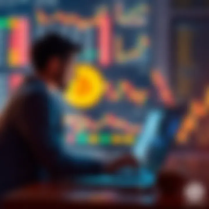 A person contemplating a Bitcoin purchase while looking at financial charts and data on a laptop