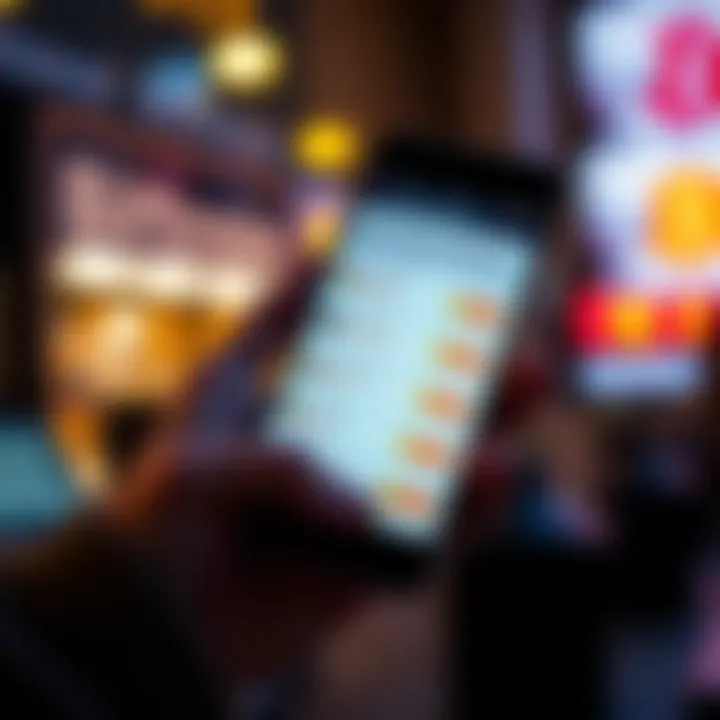 A person holding a smartphone displaying various Bitcoin buying options with small amounts of money, like £25 to £50, on the screen.