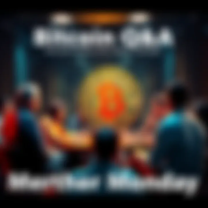 Bitcoin Q&A Session People discussing Bitcoin in a group setting, sharing questions and answers about cryptocurrency.