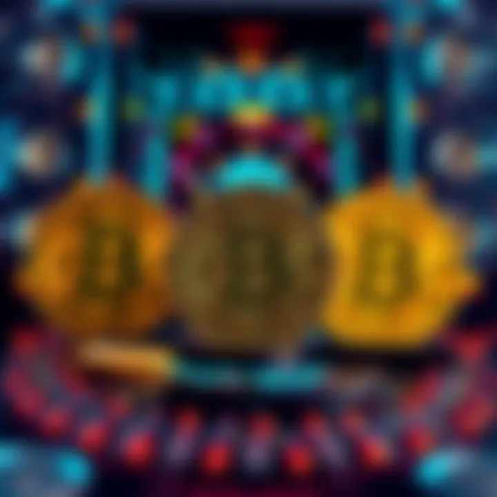 A visual representation of Bitcoin symbols in front of a quantum computer with glowing elements, highlighting the interaction between cryptocurrency and quantum technology.