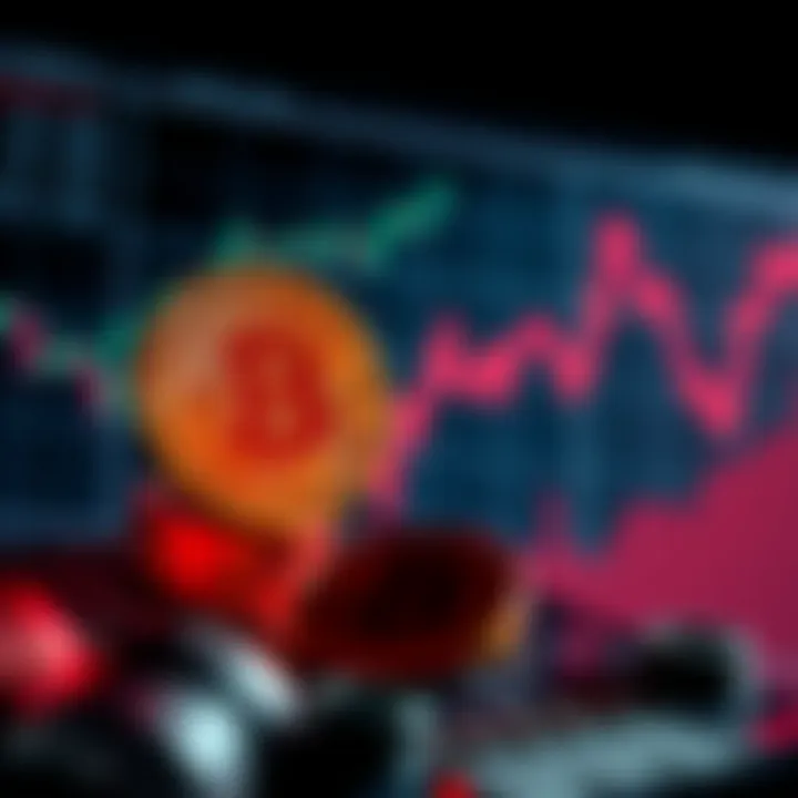 A chart showing Bitcoin prices rising alongside a backdrop of declining treasury bond performance, symbolizing financial instability.