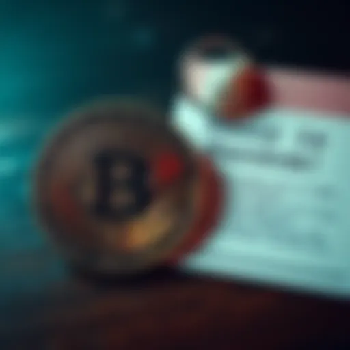 A Bitcoin coin placed next to a typed ransom note, symbolizing the connection between cryptocurrency and crime