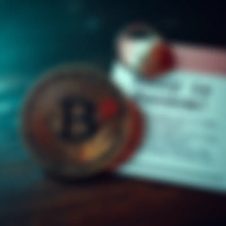 A Bitcoin coin placed next to a typed ransom note, symbolizing the connection between cryptocurrency and crime