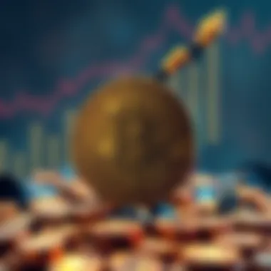 Bitcoin reaching 1 million dollars A graphic showing Bitcoin symbol with an upward trend arrow and dollar signs, illustrating the potential rise to 1 million dollars