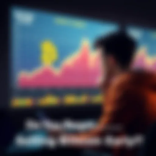 A sad person looking at a chart showing Bitcoin's rising value after selling it early.