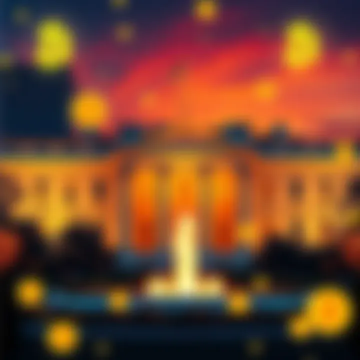 A graphic showing the White House with Bitcoin symbols, indicating a major announcement about Bitcoin reserves.