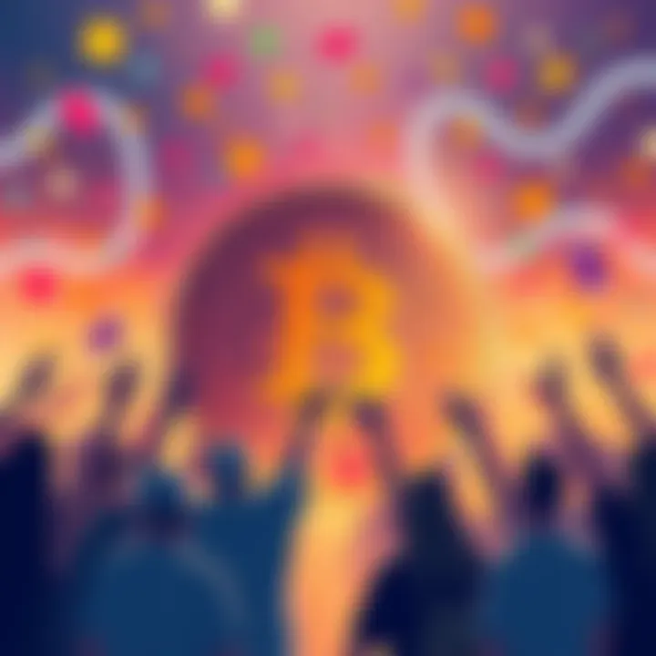 Illustration of Bitcoin symbol surrounded by supportive people celebrating its strength and potential in the crypto market