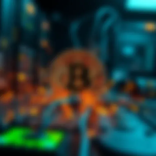 Bitcoin logo with a backdrop of a crashing computer server, representing its strong uptime during AWS outage