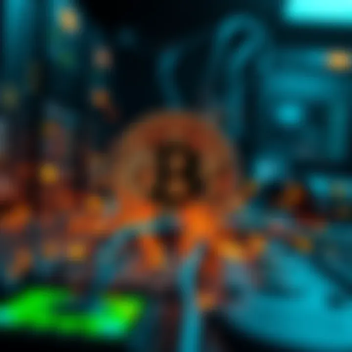 Bitcoin logo with a backdrop of a crashing computer server, representing its strong uptime during AWS outage